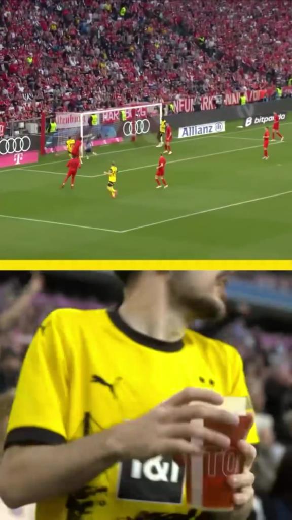 勇者無懼！這是真多特球迷！在拜仁球迷區(qū)一個(gè)人肆意慶祝！