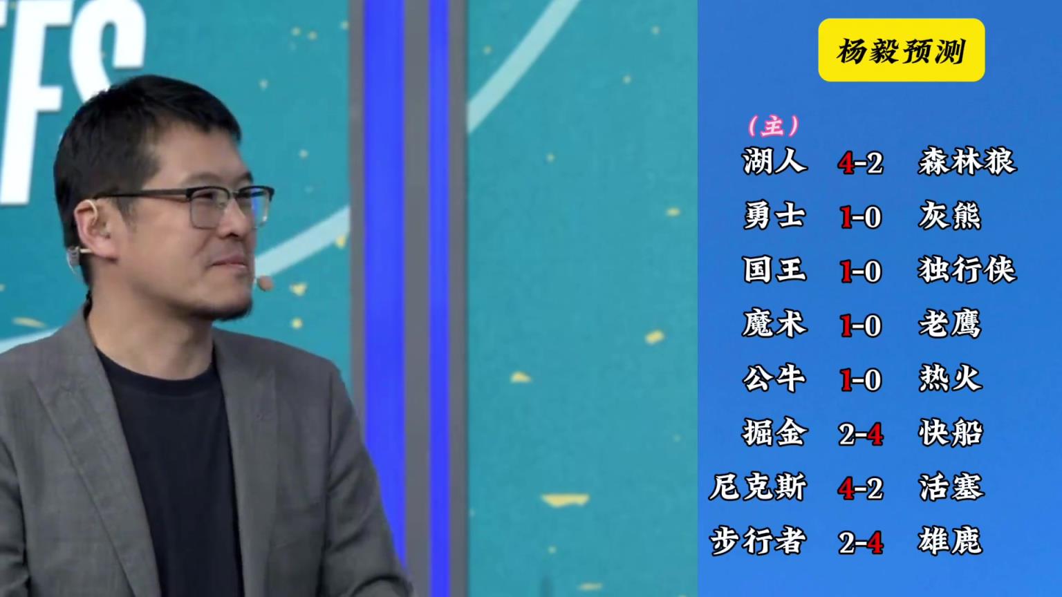 明燈來了！看看楊毅的季后賽預(yù)測(cè)：湖人4-2狼 快船4-2掘金